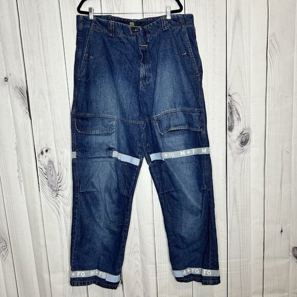 Vtg Marithe Francois Girbaud Denim Jeans Sz 42x35 Y2K Baggy Blue Shuttle Tape - Picture 1 of 16